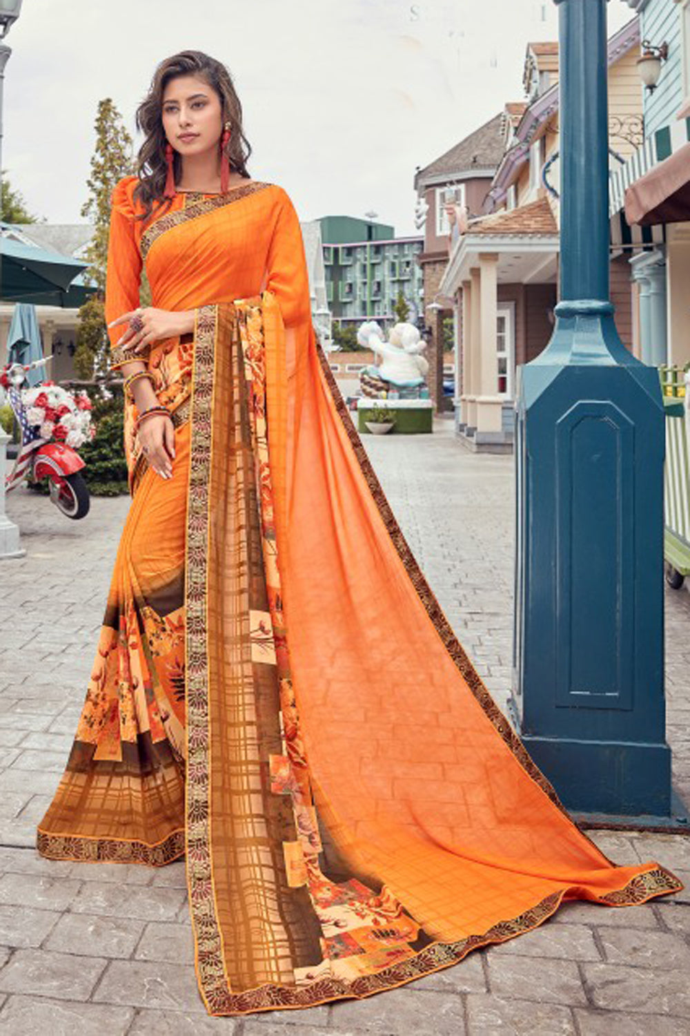 Georgette Saree In Orange