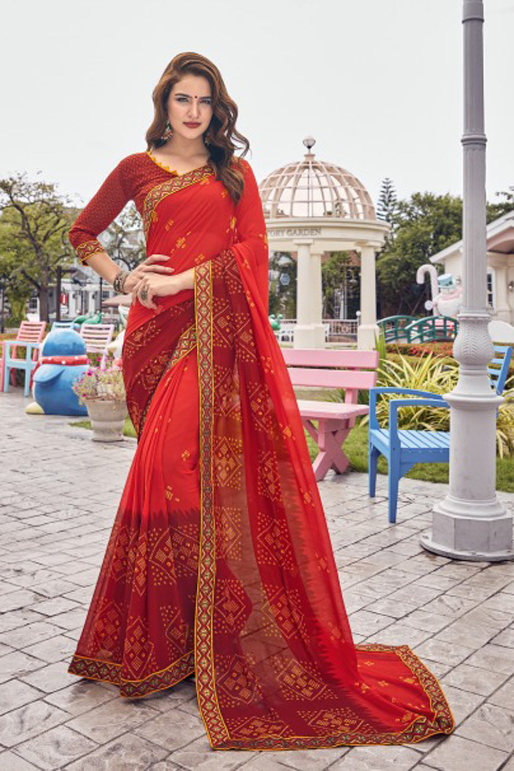 Georgette Saree In Red