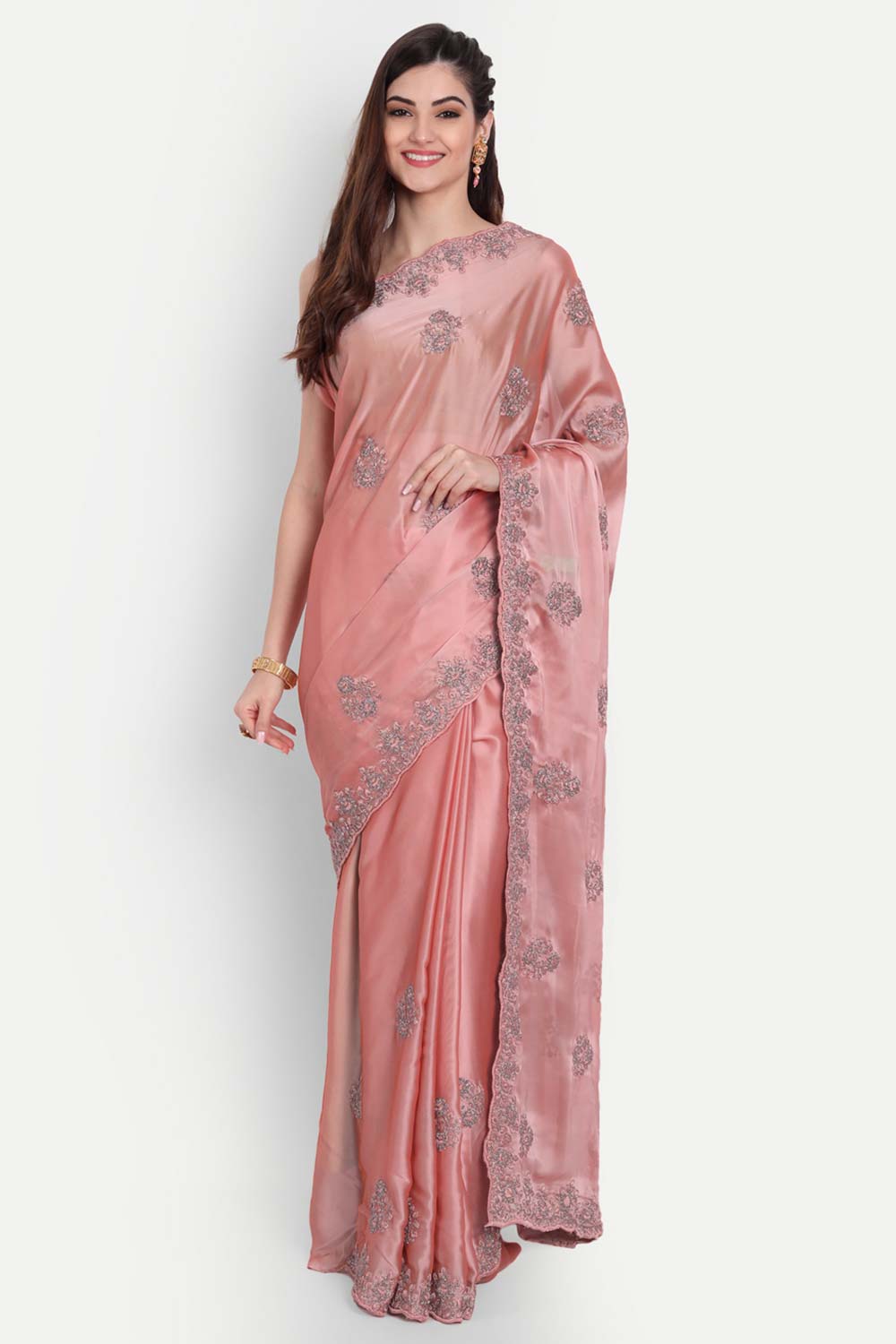 Pink Art Silk Self Zari Embroidered Saree