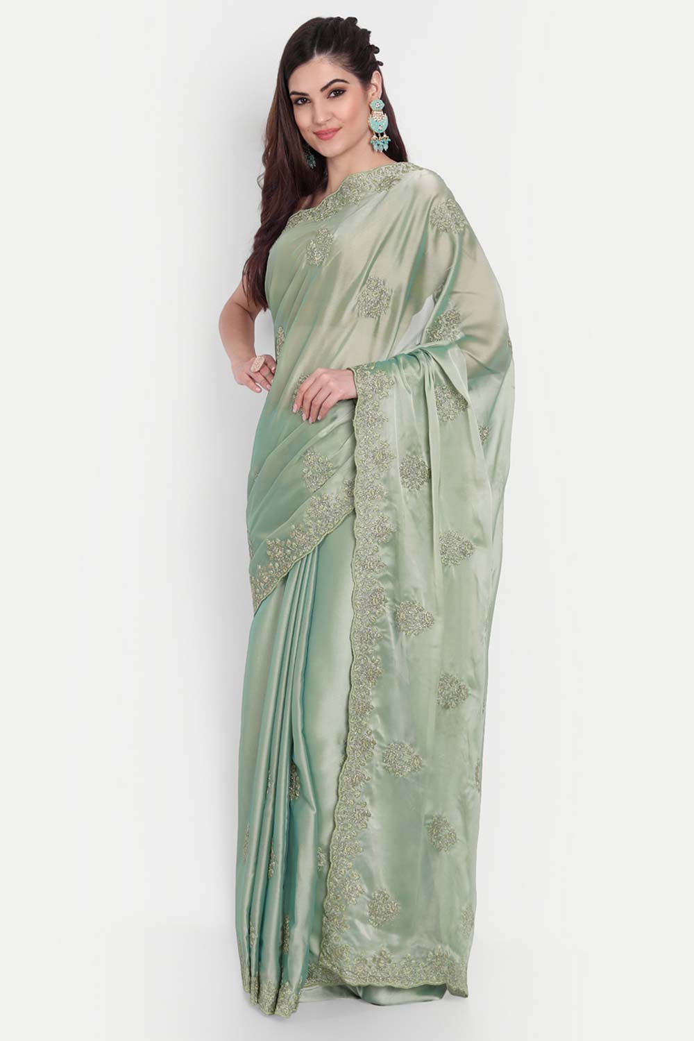 Green Art Silk Self Zari Embroidered Saree