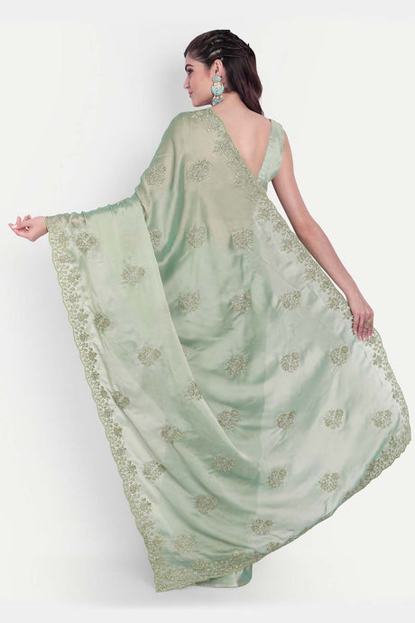 Green Art Silk Self Zari Embroidered Saree
