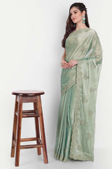 Green Art Silk Self Zari Embroidered Saree