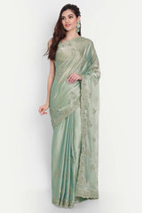 Green Art Silk Self Zari Embroidered Saree