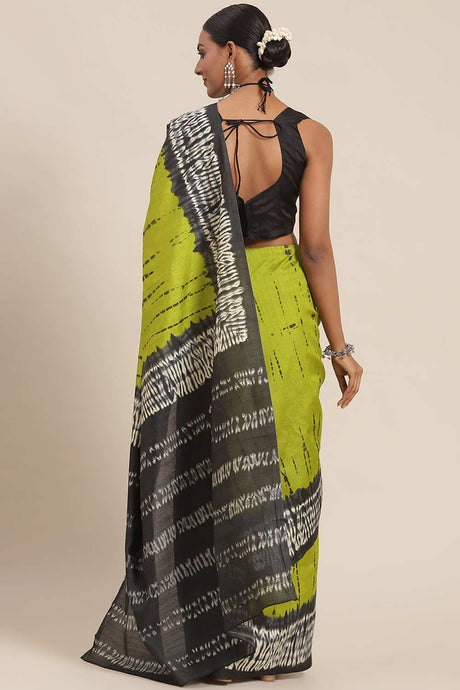Olive Bhagalpuri Silk Tie Dye Block Printed Saree