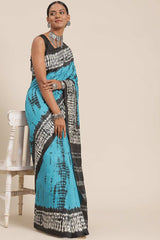 Blue Bhagalpuri Silk Tie Dye Block Printed Saree