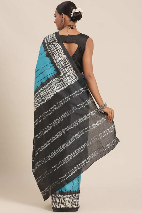 Blue Bhagalpuri Silk Tie Dye Block Printed Saree