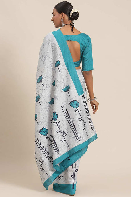 Grey Bhagalpuri Silk Ikat Printed Ikat Saree