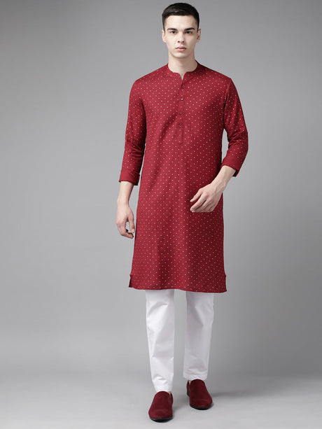 Buy Men's Maroon Pure Cotton Printed Kurta Pajama Set Online - Back