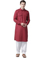 Buy Men's Maroon Cotton Solid Pathani Set Online - Back