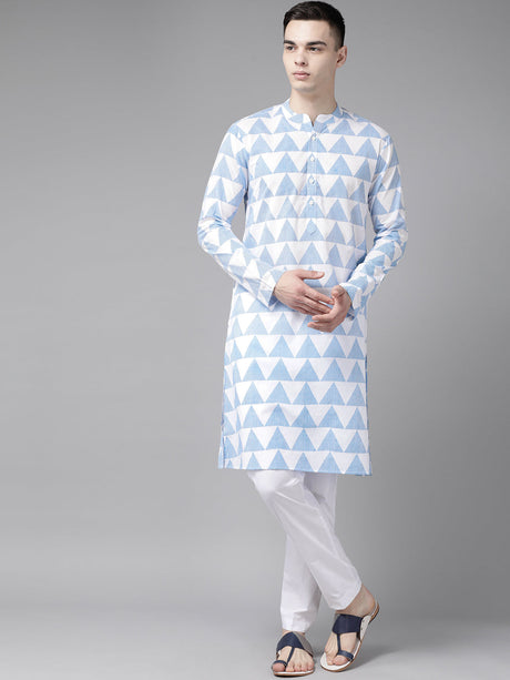 Buy Men's White Cotton Printed Straight Kurta Online