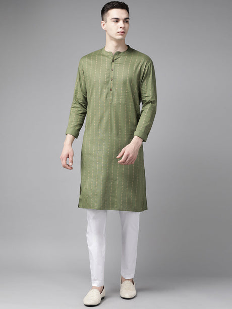 Buy Men's Green Cotton Printed Straight Kurta Online
