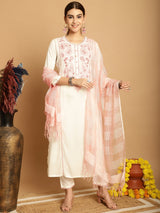 Off White  Rayon Printed Kurta Set