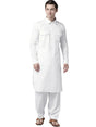 Buy Men's White Cotton Solid Pathani Set Online - Back