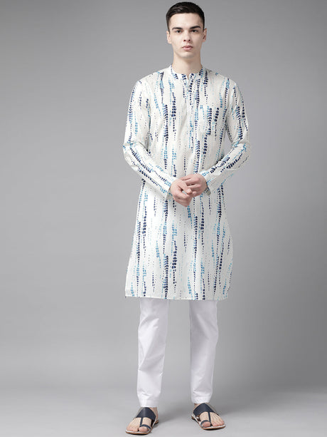 Buy Men's White Pure Cotton Printed Kurta Pajama Set Online - Back
