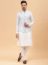 Buy Men's Sky Blue Art Silk Jacquard Woven Design Nehru Jacket Online