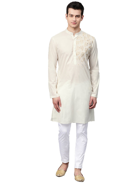 Buy Men's Off White Cotton Thread Work Embroidered Straight Kurta Online - Back