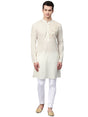 Buy Men's Off White Cotton Thread Work Embroidered Straight Kurta Online - Back