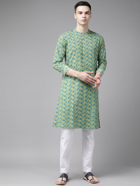 Buy Men's Multi Pure Cotton Printed Kurta Pajama Set Online - Back