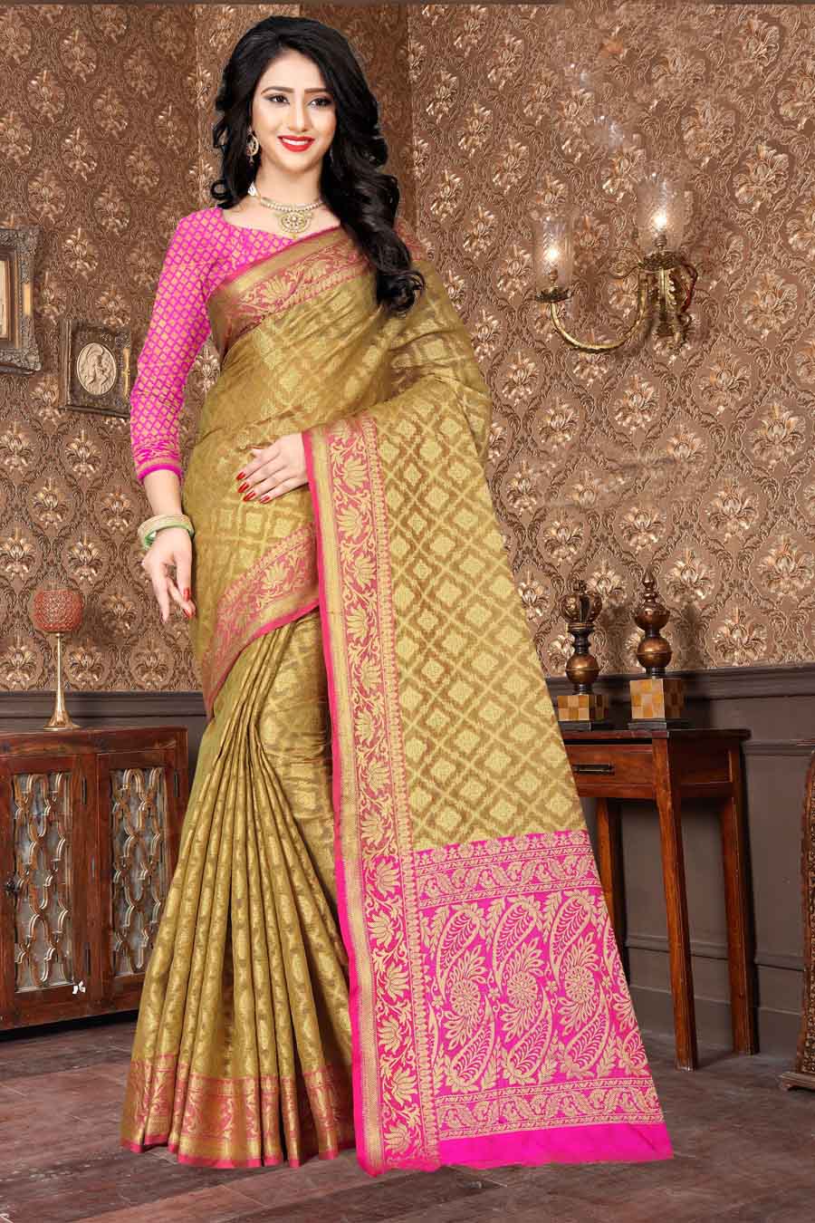 Doriya Art Silk Saree In Bronze