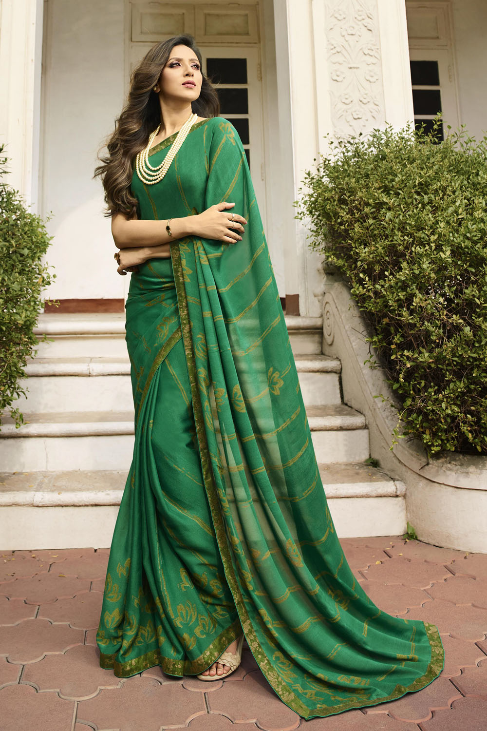 Art Silk Printed Saree In Green