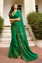 Art Silk Printed Saree In Green