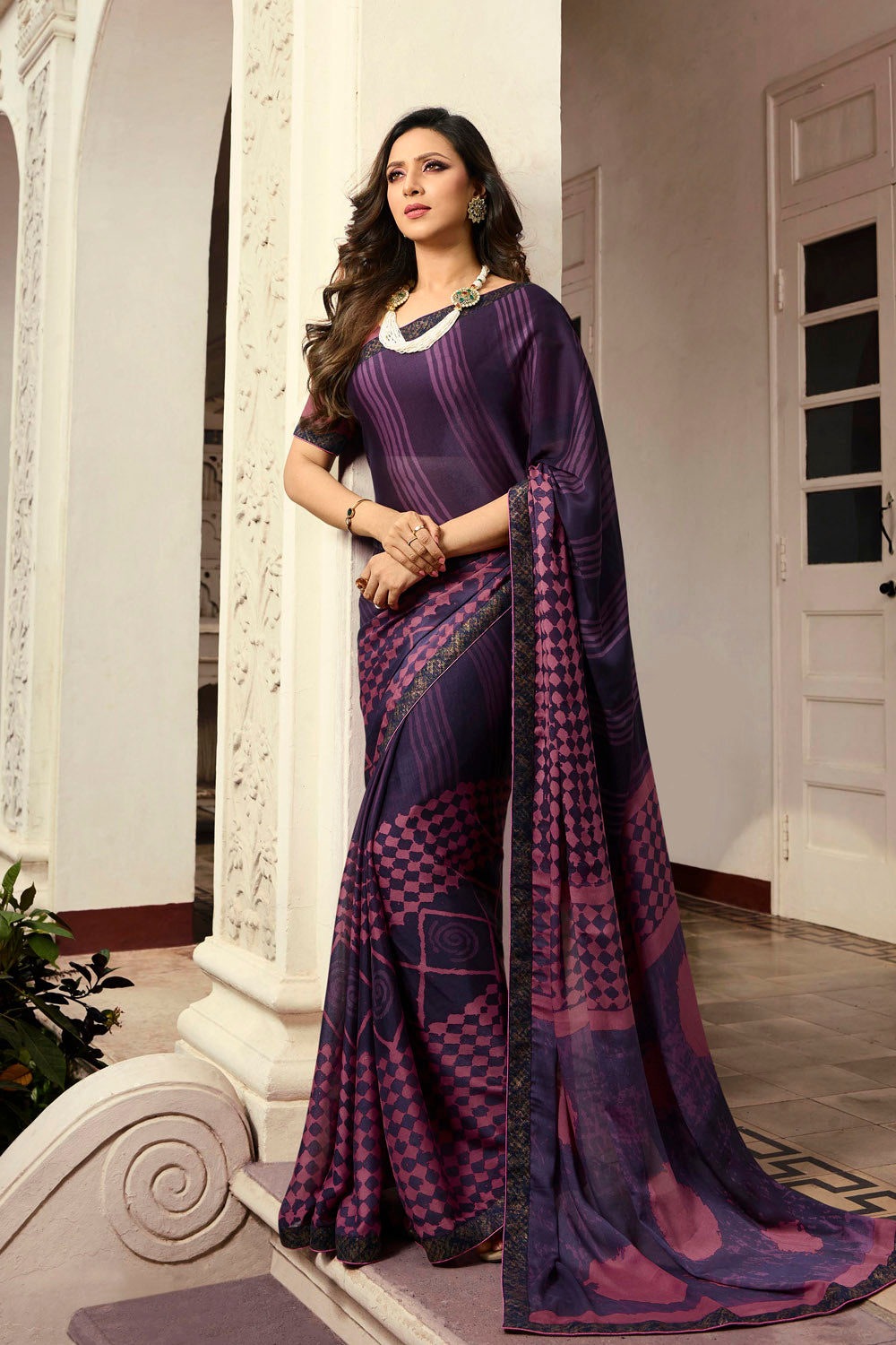 Art Silk Printed Saree In Purple