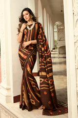 Art Silk Printed Saree In Brown