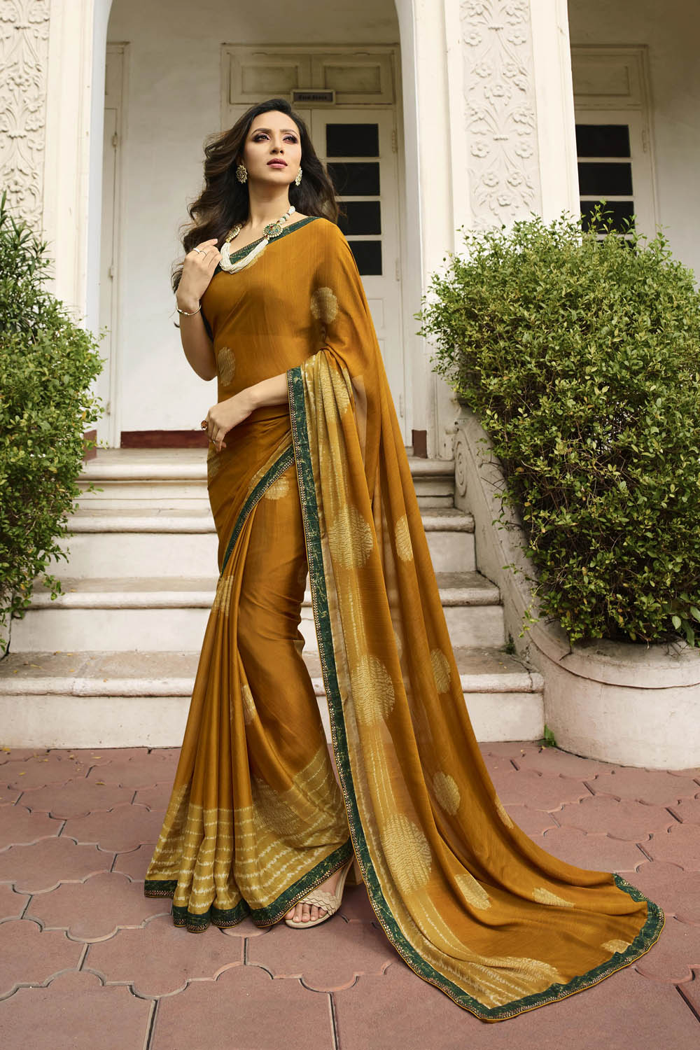 Art Silk Printed Saree In Yellow