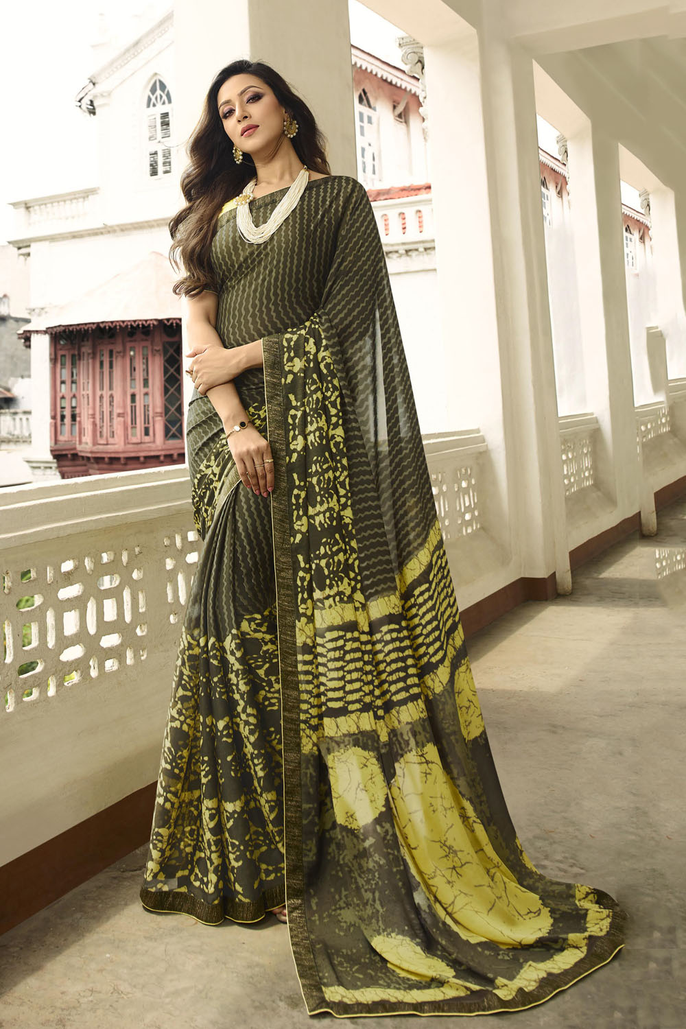 Art Silk Printed Saree In Mehendi