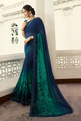 Georgette Printed Saree In Blue