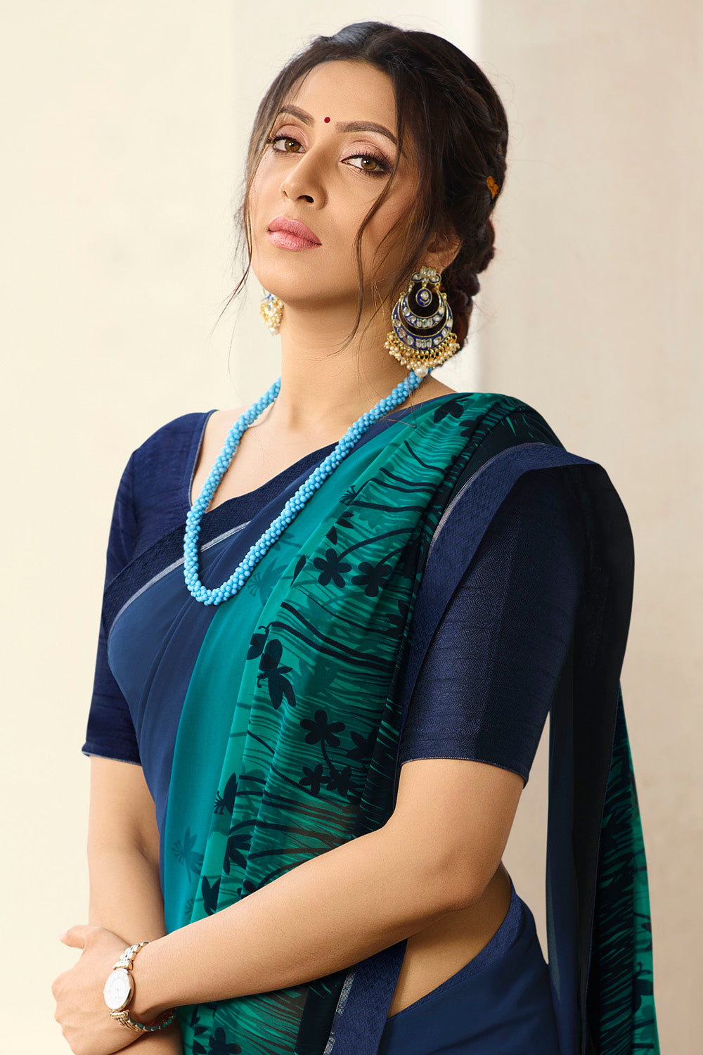 Georgette Printed Saree In Blue