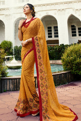 Georgette Printed Saree In Yellow