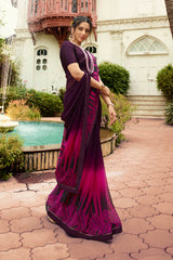 Georgette Printed Saree In Violet