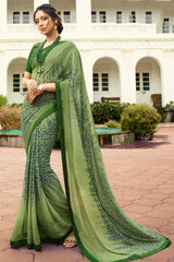 Georgette Printed Saree In Green