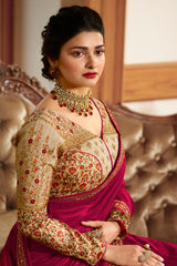 Silk Embroidery Saree In Rani Pink