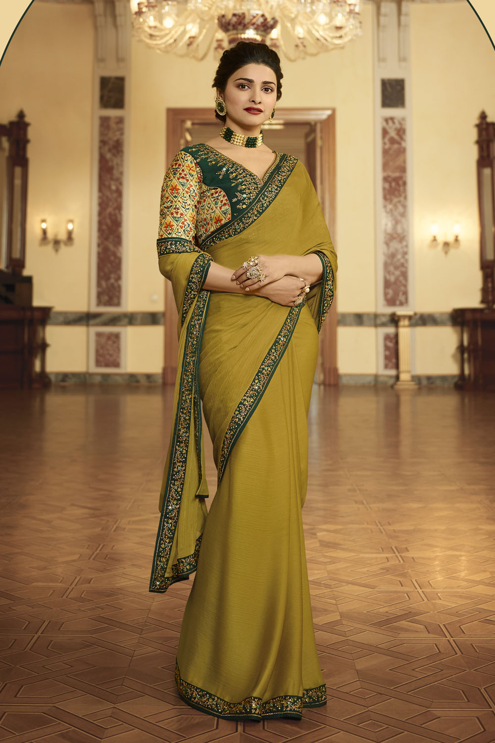 Silk Embroidery Saree In Mustard Yellow