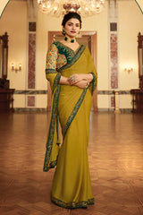 Silk Embroidery Saree In Mustard Yellow