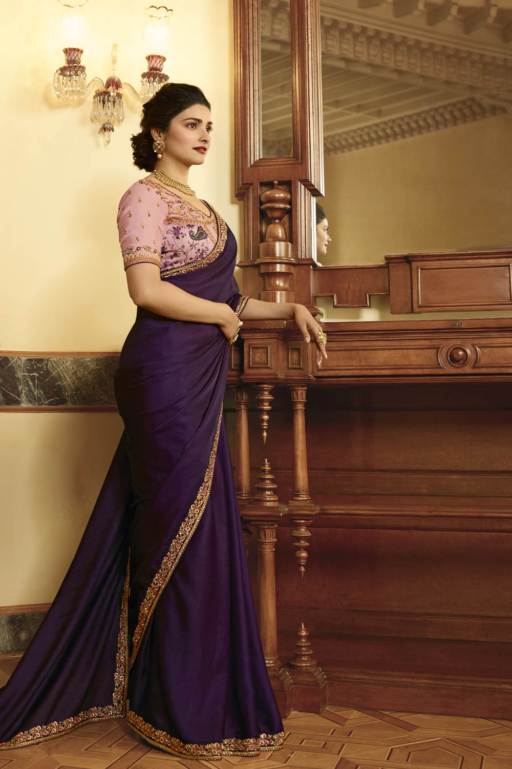 Silk Embroidery Saree In Violet