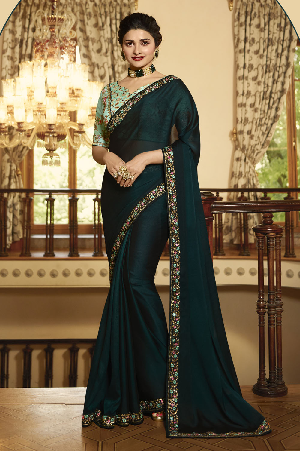 Silk Embroidery Saree In Green