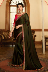 Silk Embroidery Saree In Brown