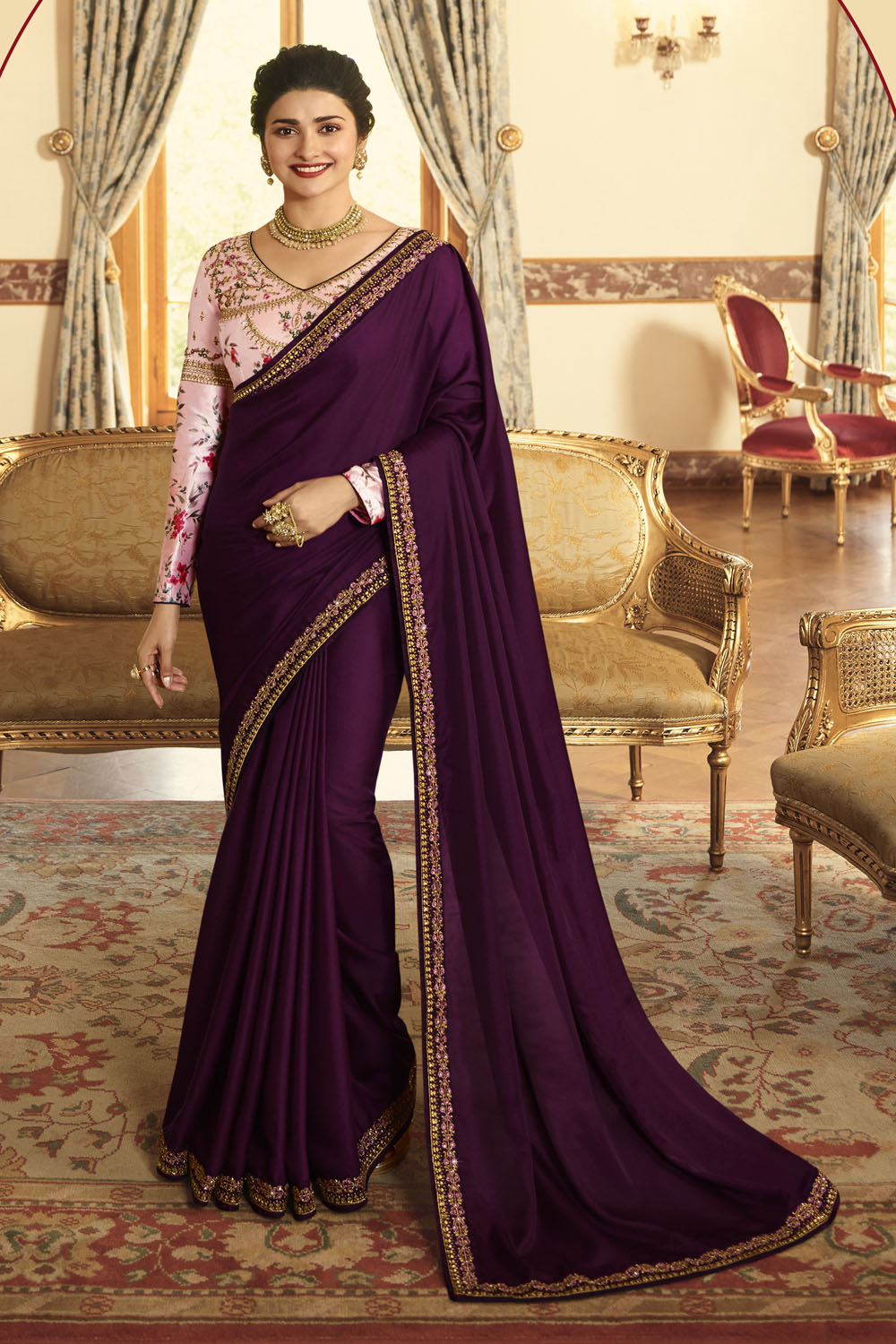 Silk Embroidery Saree In Purple