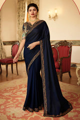 Silk Embroidery Saree In Dark Blue