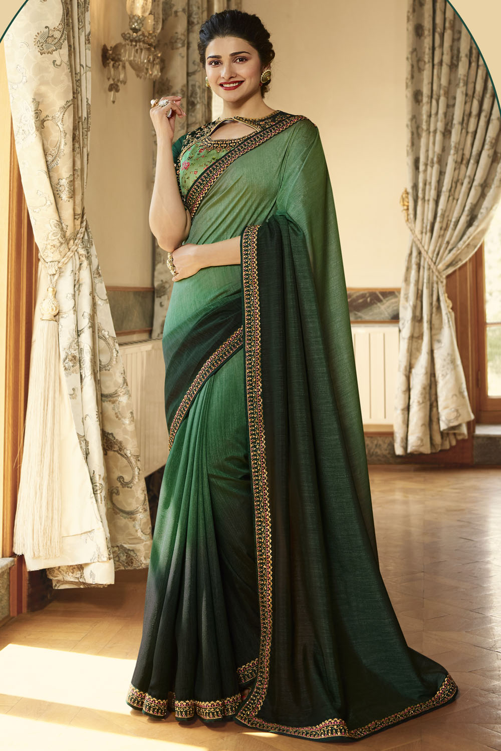 Silk Embroidery Saree In Green