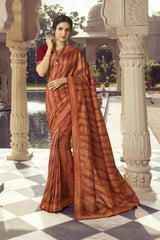 Silk Printed Saree In Dark Orange