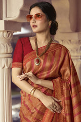 Silk Printed Saree In Dark Orange