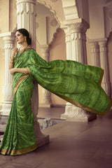 Silk Printed Saree In Green