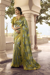 Silk Printed Saree In Mustard