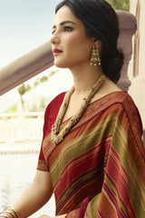 Silk Printed Saree In Red