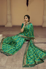 Silk Printed Saree In Green