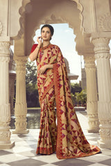 Silk Printed Saree In Cream